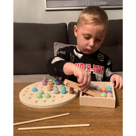 Łowienie Rybek Gra Zręcznościowa Rybki na Magnes Wędki Drewniana Rodzinna KRUZZEL