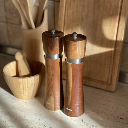 Młynek do Soli i Pieprzu Młynki Drewniane Mielenia Przypraw Ręczny 2 Zestaw RUHHY
