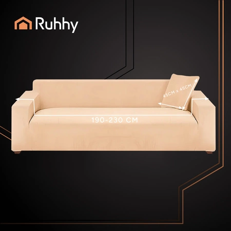 Pokrowiec na Narożnik Kanapę Leżankę Beżowy Welur Elastyczny 190 - 230 cm