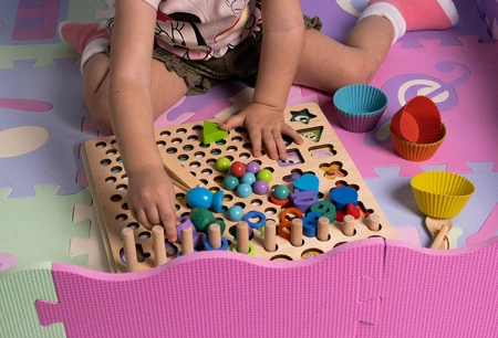 Układanka Drewniany Sorter Klocki Koraliki + Cyfry KRUZZEL