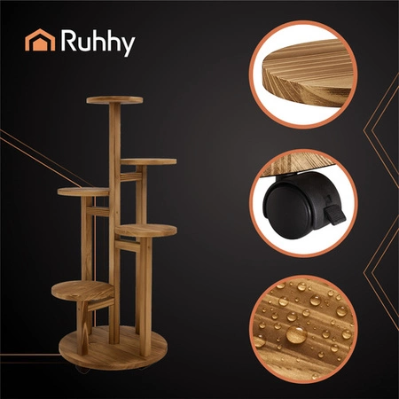 Kwietnik Stojący Drewniany Wysoki na Kwiatki Rośliny Stojak 6-Poziomowy Ruhhy 26041