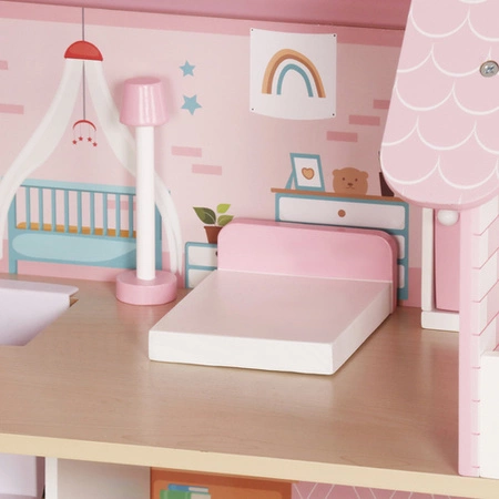 Domek dla Lalek Drewniany Duży Oświetlenie LED Mebelki Akcesoria 3 Poziomy Kruzzel 26364