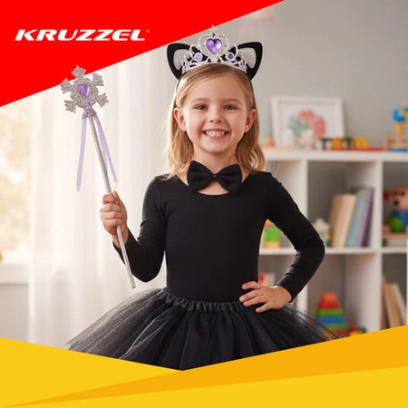 Strój kota KRUZZEL czarny kot dla dziewczynki przebranie kostium zestaw 7w1!