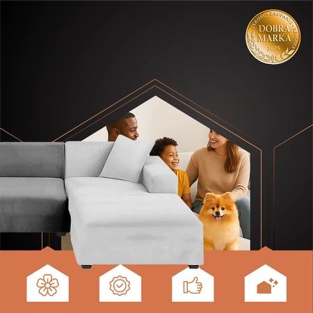 Pokrowiec na Narożnik Kanapę Leżankę Jasno Szary Welur Elastyczny 145-185cm RUHHY 26035