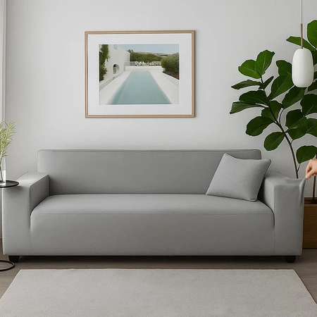 Pokrowiec na Narożnik Kanapę Leżankę Jasno Szary Welur Elastyczny 190-230cm Ruhhy 26182