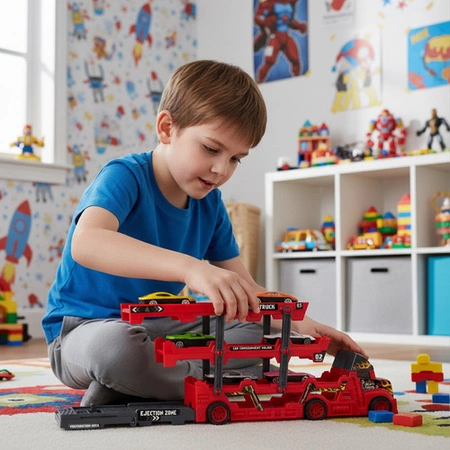 Ciężarówka TIR Laweta Iso Trade zestaw z wyrzutnią i 6 autkami dla dzieci 26303