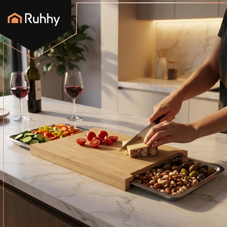 Deska do Krojenia Ruhhy Bambusowa z Pojemnikami Wielofunkcyjna 40 x 28,5 cm 25707