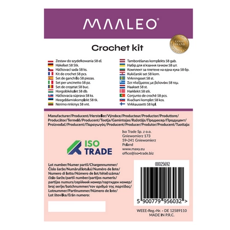 Zestaw do Szydełkowania Szydełka 0,6-6,0 Akcesoria w Etui 58el do Nauki XXL Maaleo 25692