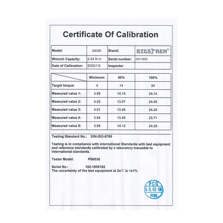 Klucz Dynamometryczny 1/4 2-24 Nm z Blokadą + Certyfikat Kalibracji w Etui BIGSTREN