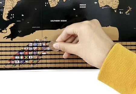 Mapa Świata Zdrapka Prezent dla Podróżnika Złota Plakat + Akcesoria Flagi MALATEC