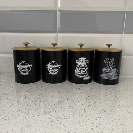 Zestaw Pojemników Metalowych 4 Pojemniki na Żywność Kawa Herbata Sól Cukier RUHHY