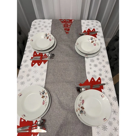 Obrus Świąteczny na Stół Boże Narodzenie Święta Biały Śnieżynki 220x140 cm RUHHY