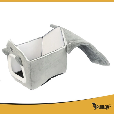 Domek Legowisko Dla Kota Purlov Pluszowa Budka Posłanie z Poduszką Szary