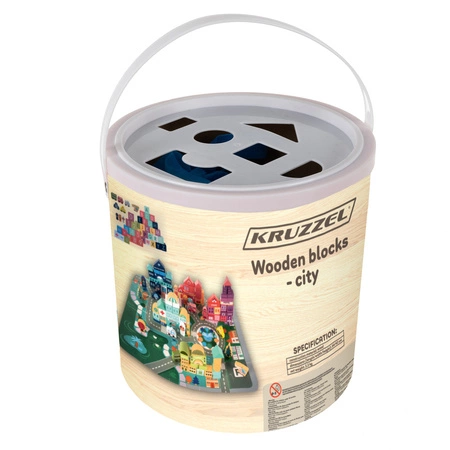 Drewniane Klocki Miasto Auta 100 Klocków + Puzzle KRUZZEL