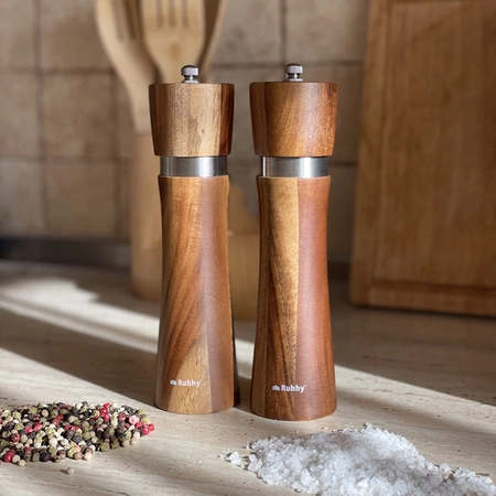 Młynek do Soli i Pieprzu Młynki Drewniane Mielenia Przypraw Ręczny 2 Zestaw RUHHY