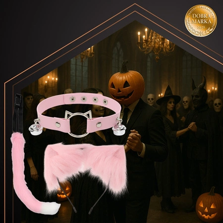 Strój Kota Lisa Wilka RUHHY Ogon Uszy Choker Różowy Przebranie 3w1 Therian