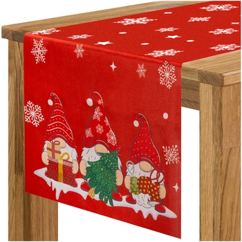 Bieżnik Świąteczny na Stół Obrus Święta 180x40 cm Skrzaty Krasnal Czerwony RUHHY