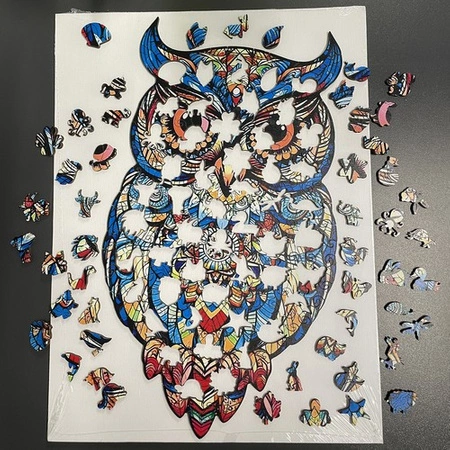 Puzzle Drewniane Układanka Edukacyjna Klocki dla Dzieci Dorosłych Gra Sowa KRUZZEL