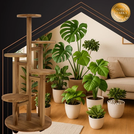 Kwietnik Stojący Drewniany Wysoki na Kwiatki Rośliny Stojak 6-Poziomowy Ruhhy 26041