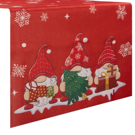 Bieżnik Świąteczny na Stół Obrus Święta 180x40 cm Skrzaty Krasnal Czerwony RUHHY