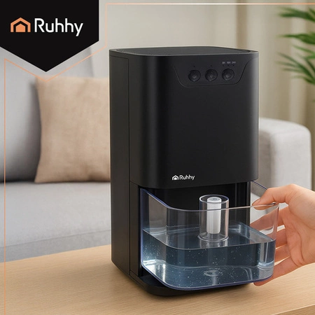 Osuszacz Powietrza Pochłaniacz Wilgoci Cichy Podświetlenie LED + Timer 1,4L czarny Ruhhy 26494