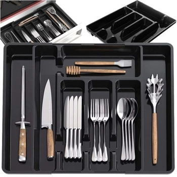 Organizer na Sztućce do Szuflady Kuchennej Wkład Rozsuwany Pojemnik Czarny RUHHY