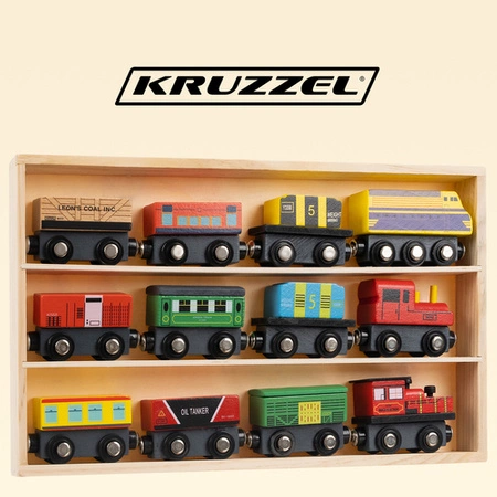 Kolejka Drewniana Pociąg na Magnes + Wagony Zestaw Lokomotywa dla Dzieci KRUZZEL