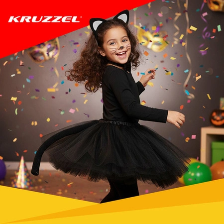 Strój Kota KRUZZEL Czarny Kot dla Dziewczynki Przebranie Kostium Zestaw 4w1