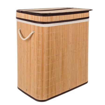 Kosz na Pranie Bieliznę Pojemnik Bambusowy z Pokrywą Dwukomorowy Duży 100l RUHHY