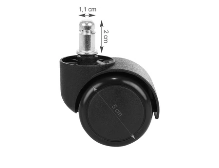 Kółka do Fotela Obrotowego 5szt z PU Fi 11mm Mocne Obrotowe Komplet Czarne MALATEC