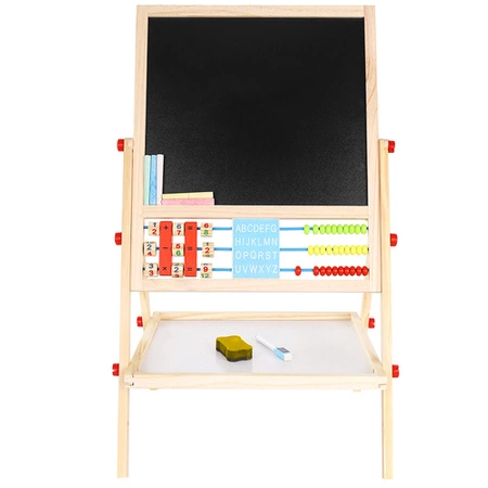 Tablica Magnetyczna Suchościeralna Kredowa Stojąca Dwustronna Drewniana 6w1 KRUZZEL