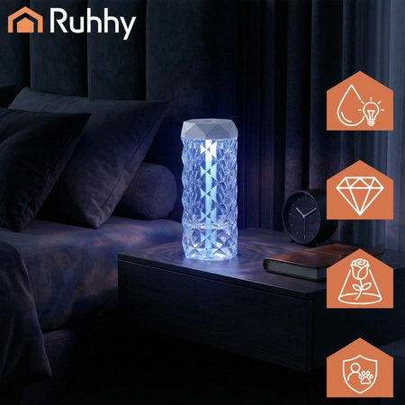 Nawilżacz Powietrza Lampka Nocna Kryształowa Diament Lampa LED z Efekt Róży RUHHY