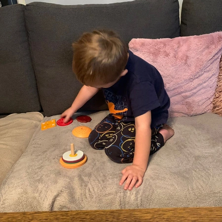 Burger Drewniany Duży Restauracja Układanka Sorter 8 el. 10 Kart dla Dzieci KRUZZEL