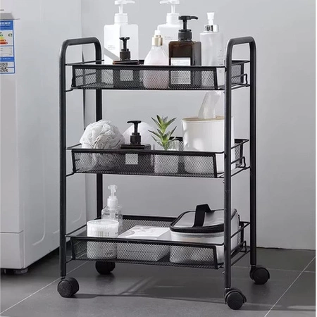 Regał Mobilny na Kółkach Wózek Kuchenny 3 Półki Czarny Szafka Półka Kuchni RUHHY