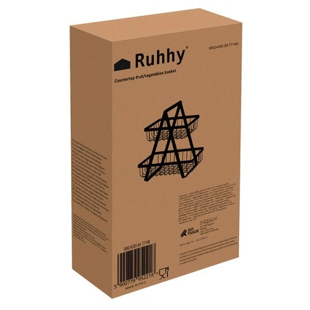 Kosz na Owoce Koszyk Czarny Metalowy i Warzywa 2 Piętrowy Loft Dwupoziomowy RUHHY