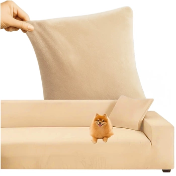 Pokrowiec na Narożnik Kanapę Leżankę Beżowy Welur Elastyczny 145 - 185 cm Ruhhy 26031