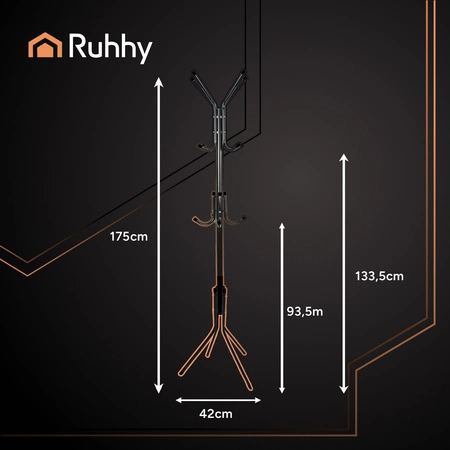 Wieszak Stojący na Ubrania Odzież Kurtki Stojak Podłogowy Metalowy 4 Nóżki Ruhhy 26362