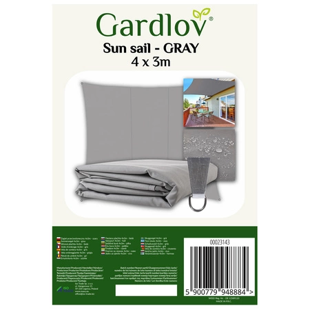 Żagiel Przeciwsłoneczny Ogrodowy Wodoodporny 3x4 Szary Prostokąt Zacieniacz GARDLOV