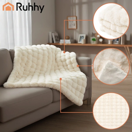 Koc Ruhhy 160x100 cm BIAŁY Futerkowy Pluszowy Miękki PLED Narzuta PREZENT 26493