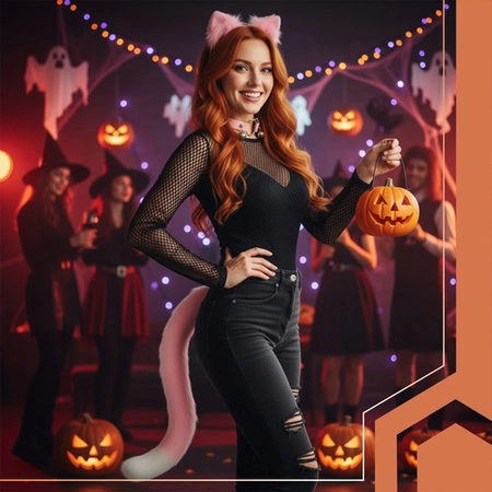 Strój Kota Lisa Wilka RUHHY Ogon Uszy Choker Różowy Przebranie 3w1 Therian