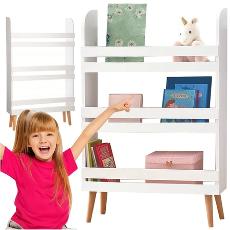 Regał na Zabawki Książki Biały dla Dzieci Półka Szafka z 3 Półkami 95 cm