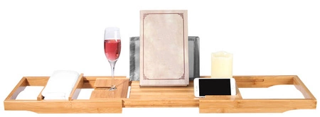 Duża Półka na Wannę Regulowana Bamboo SPA Nakładka RUHHY