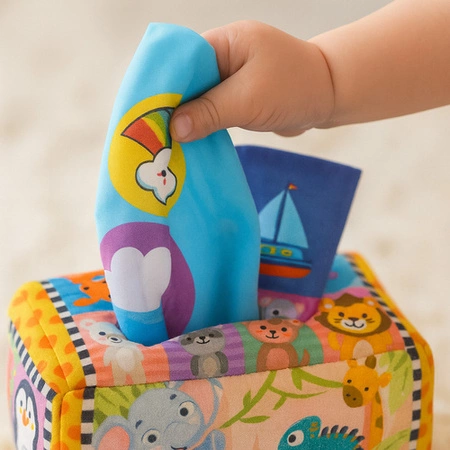 Sorter Pudełko z Chusteczkami Pluszowe Montessori Sensoryczne dla Dzieci 0+ Kruzzel 26289