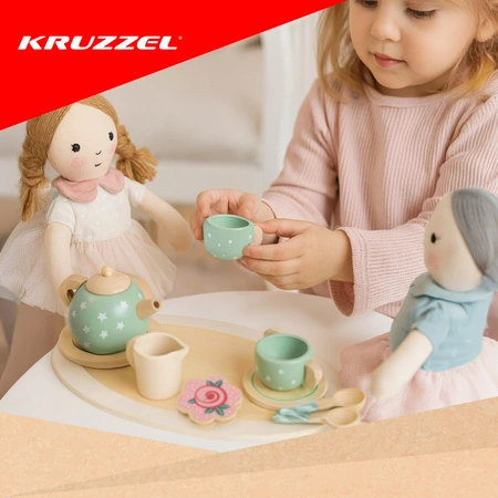 Drewniany Zestaw do Herbaty Kruzzel Serwis do Zabawy Dla Dzieci Akcesoria