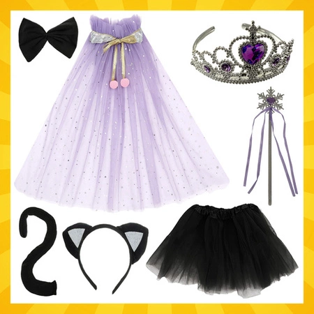 Strój kota KRUZZEL czarny kot dla dziewczynki przebranie kostium zestaw 7w1!