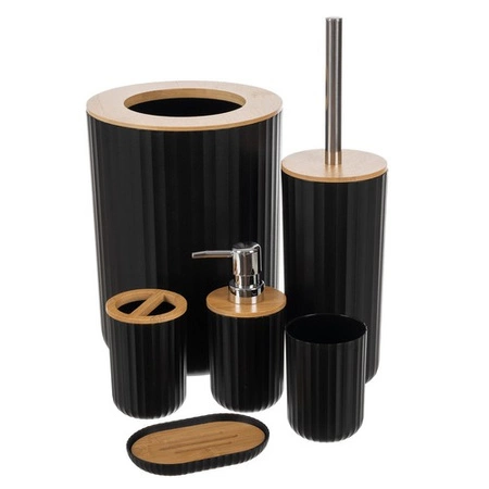 Komplet Łazienkowy Zestaw 6 Elementów do WC Czarny Kosz Dozownik Szczotka RUHHY