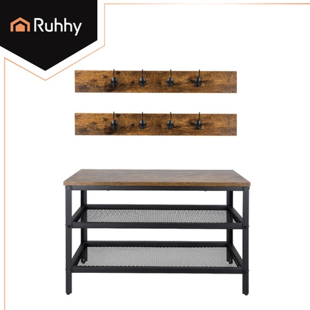 Szafka Regał na Buty z Wieszakami Ruhhy Ławka Brązowa Loft Industrial