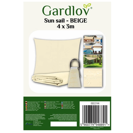 Żagiel Przeciwsłoneczny Prostokątny Ogrodowy na Taras Wodoodporny 3x4m Beż GARDLOV