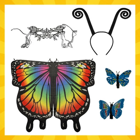 Strój Motyla dla Dzieci KRUZZEL Duże Skrzydła Opaska Kostium Przebranie 5w1