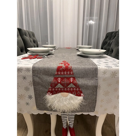 Bieżnik Świąteczny na Stół Obrus Święta Skrzaty Krasnal Szary Wigilijny RUHHY